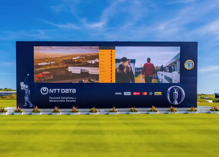 Giant LED leaderboard screen at The Open, Royal Portrush