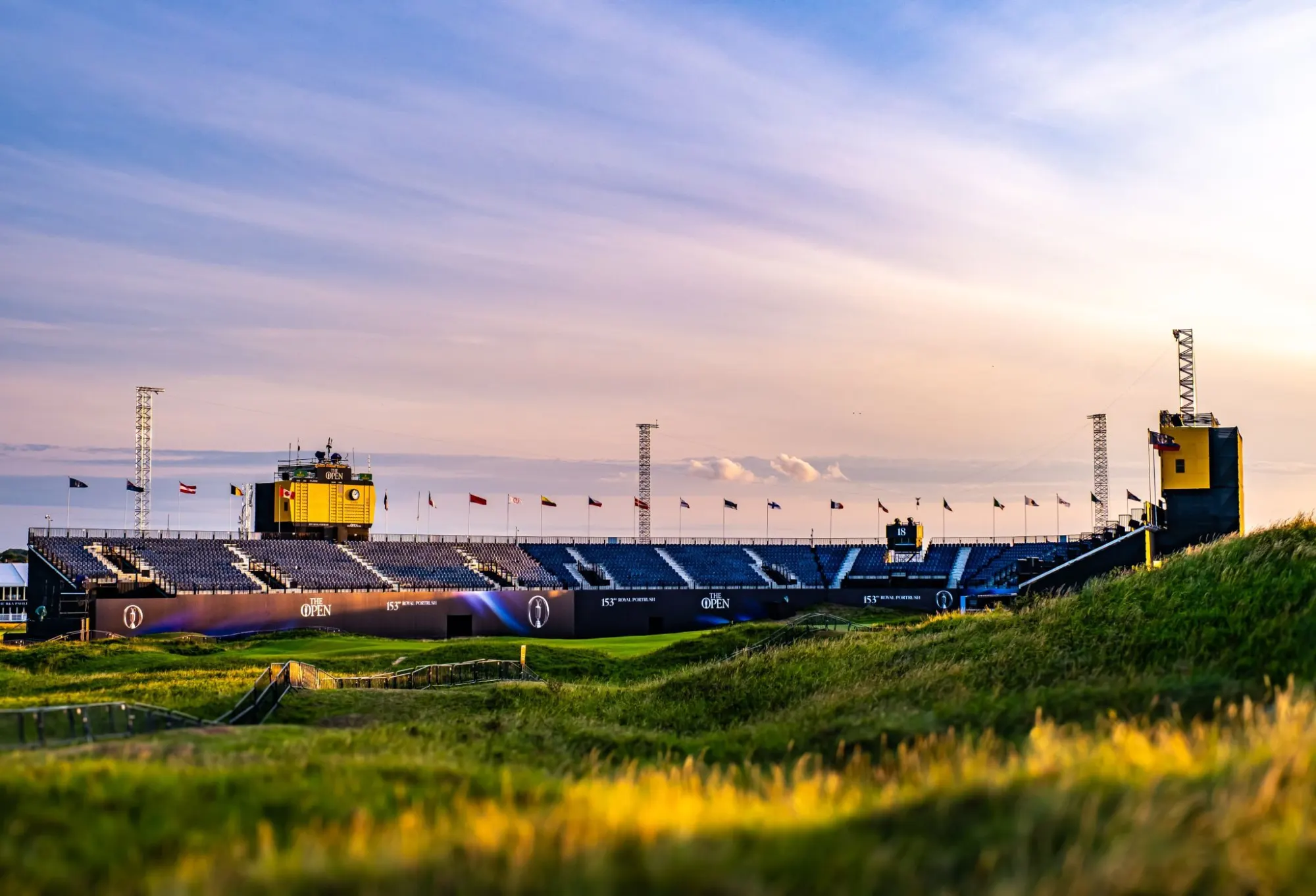 The 18th hole grandstand at the 153rd Open, Royal Portrush