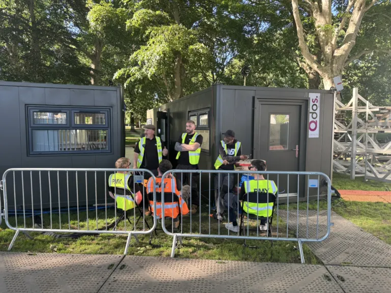 The PMY crew at the site cabin in St James's Park