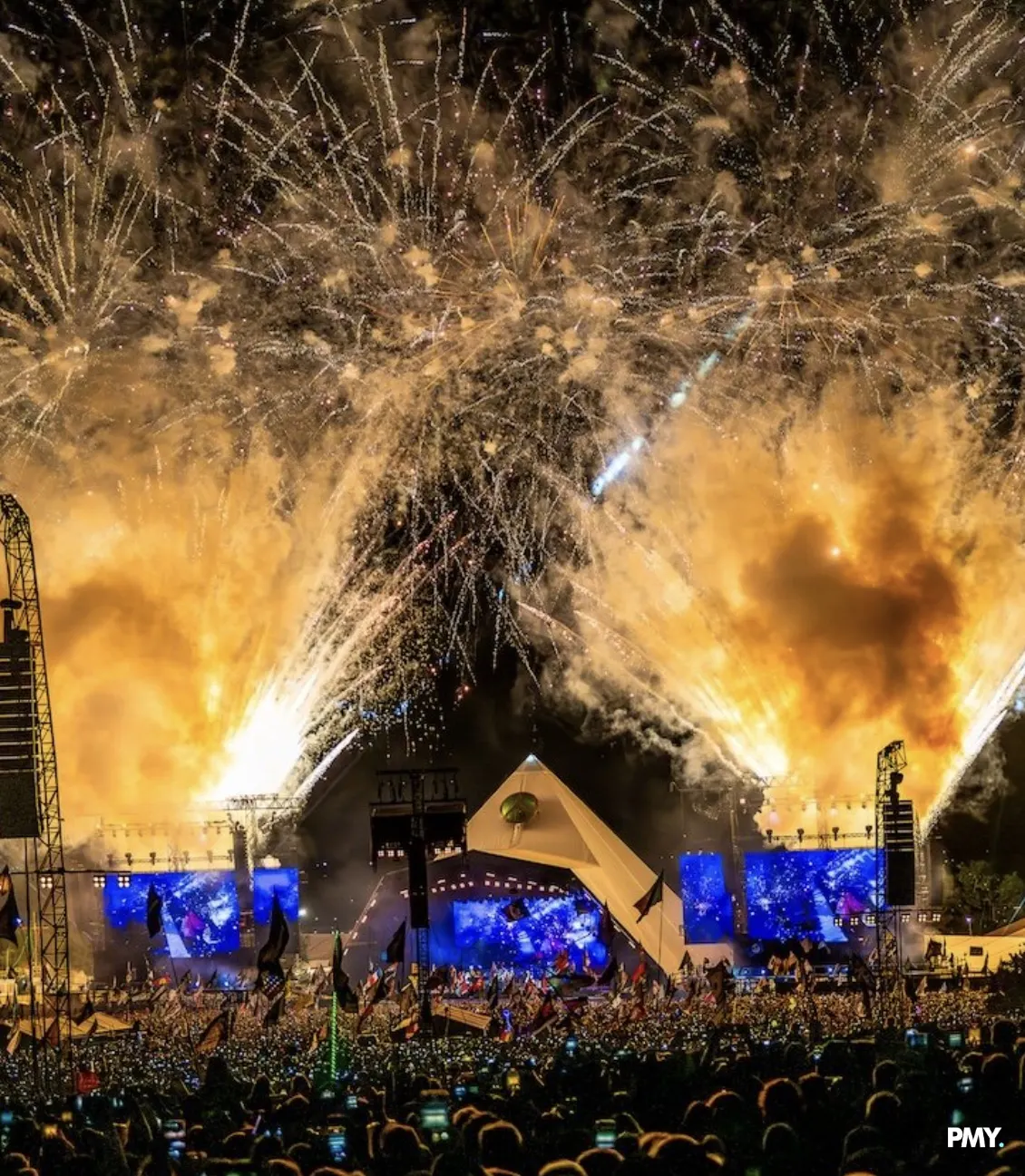 Fireworks over the Pyramid Stage at Glastonbury Festival