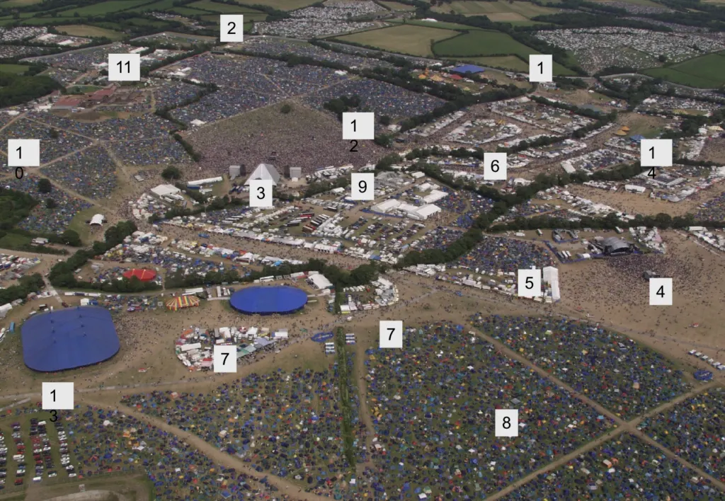 Glastonbury aerial with PMY's touchpoints numbered