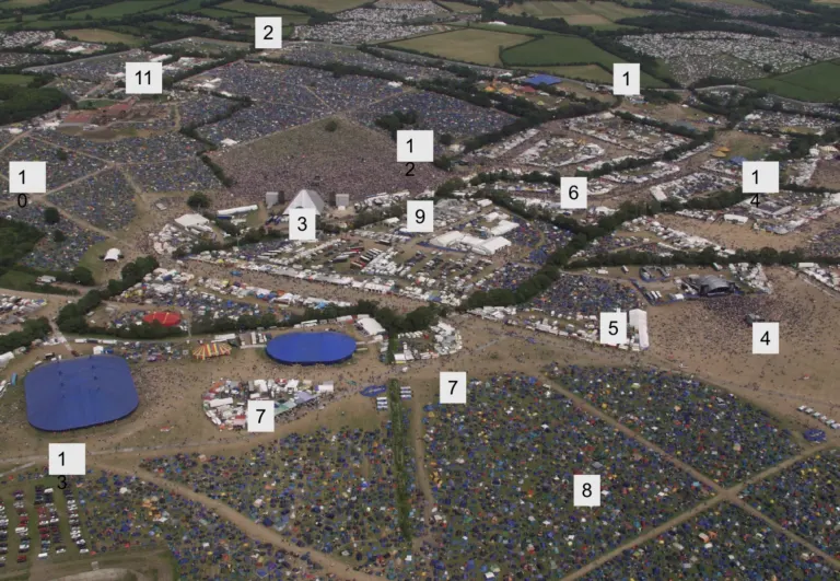 Glastonbury aerial with PMY's touchpoints numbered
