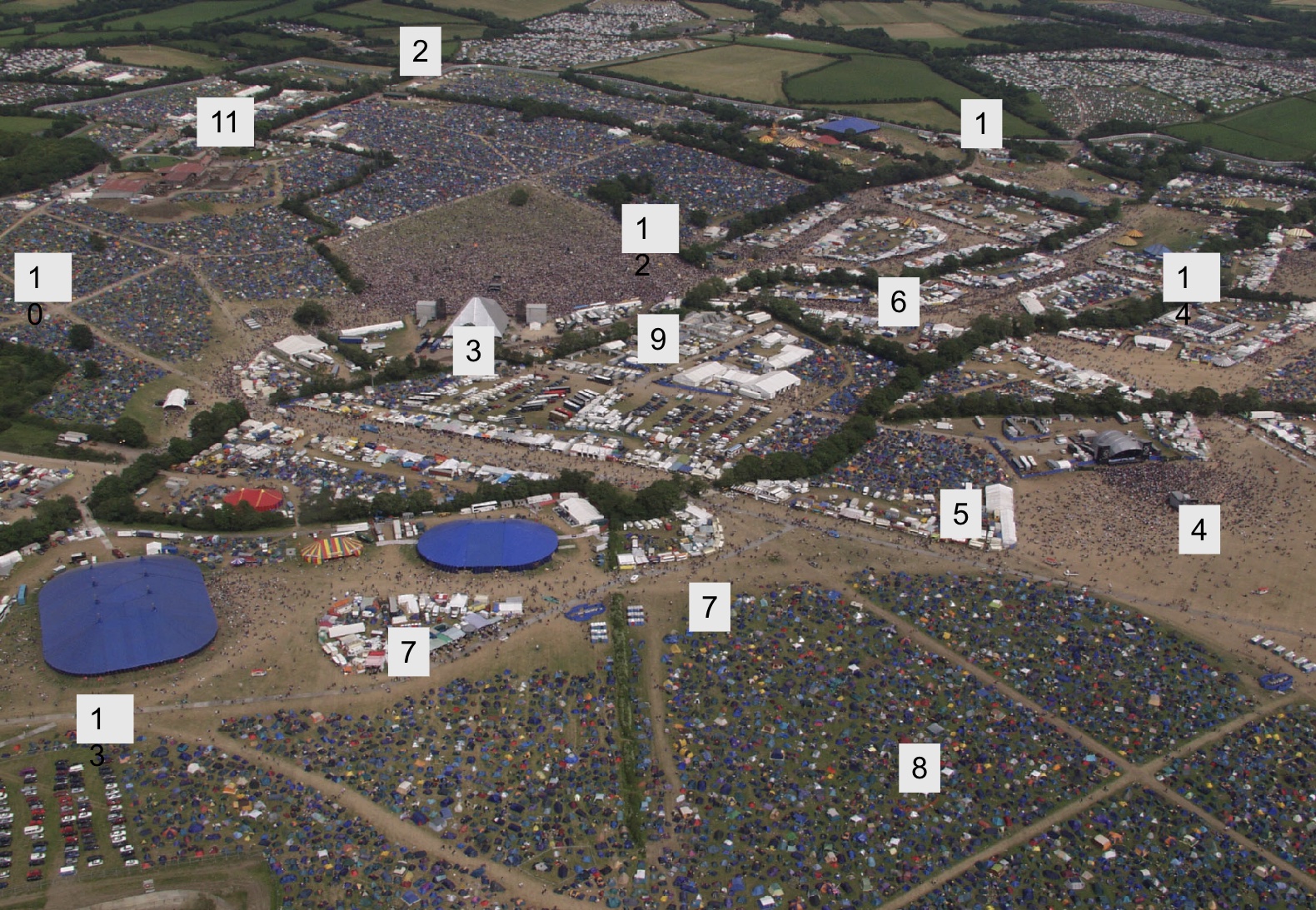 Glastonbury aerial with PMY's touchpoints numbered