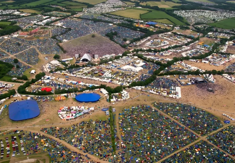Aerial view of Glastonbury Festival